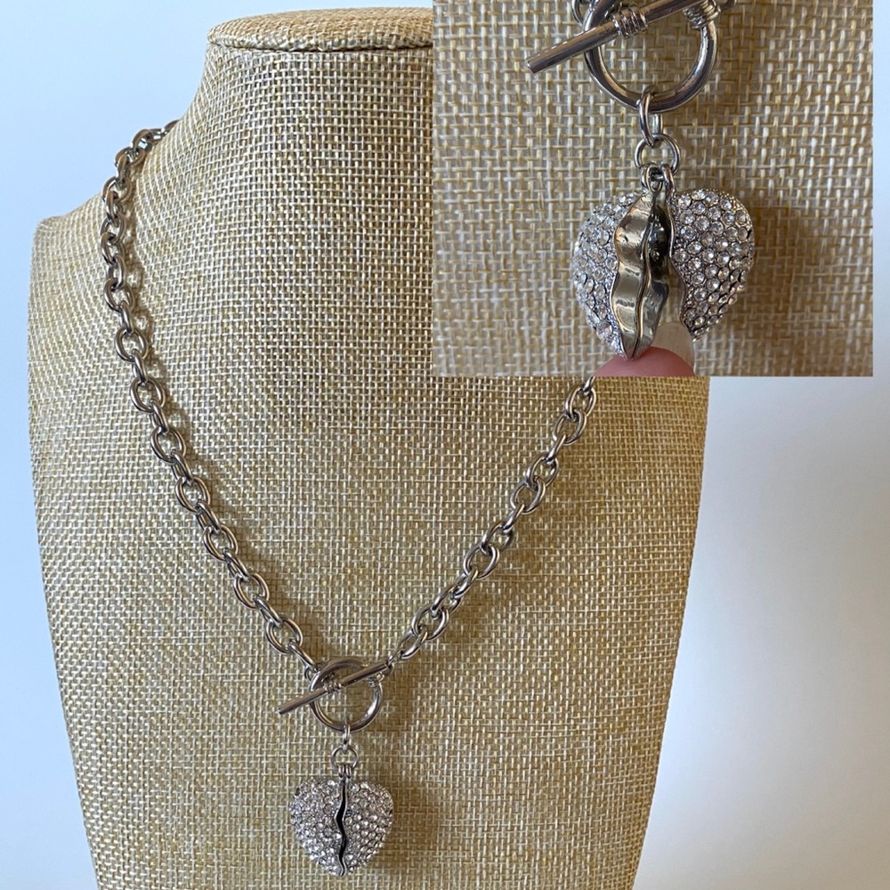 Reversible Broken Heart Sparkly Toggle Necklace
